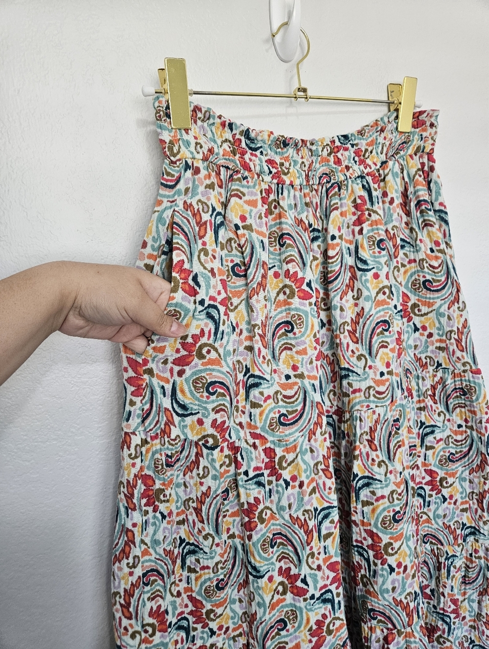 Marine Layer | Corrine Paisley Multi Double Cloth Cotton Maxi Skirt Womens Large - Picture 6 of 10